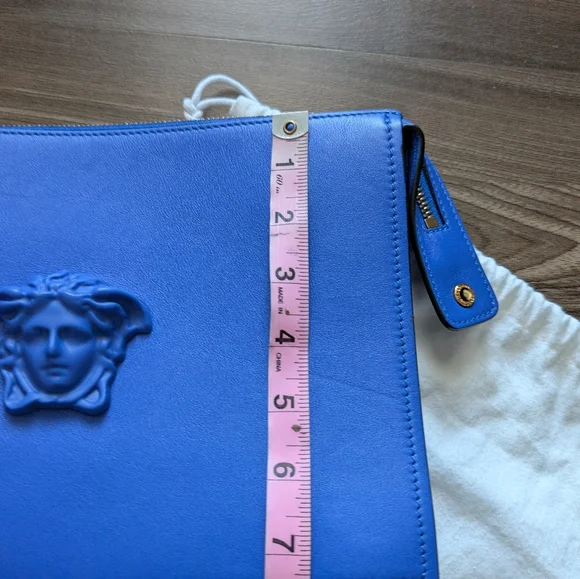 Versace Medusa Blue Zip Smooth Leather Clutch Bag